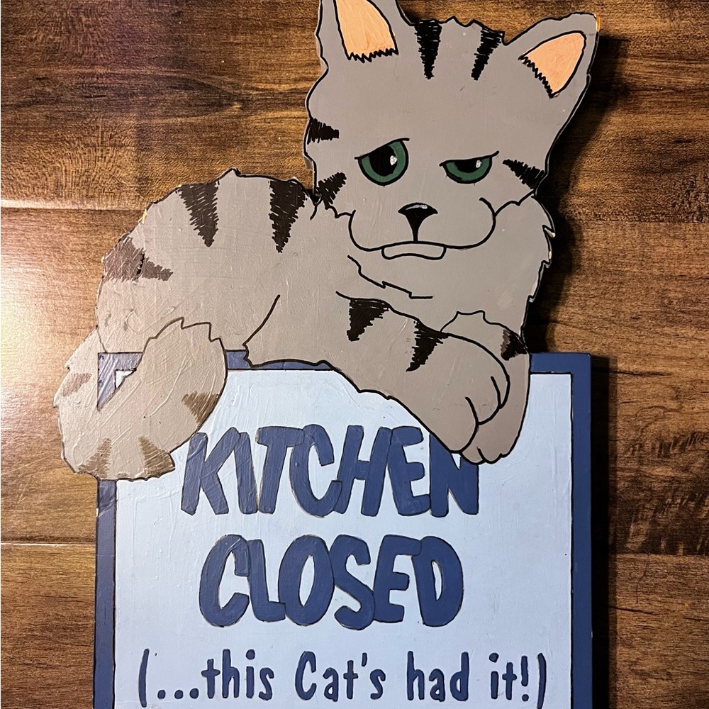 Gray and Black Cat Kitchen Sign